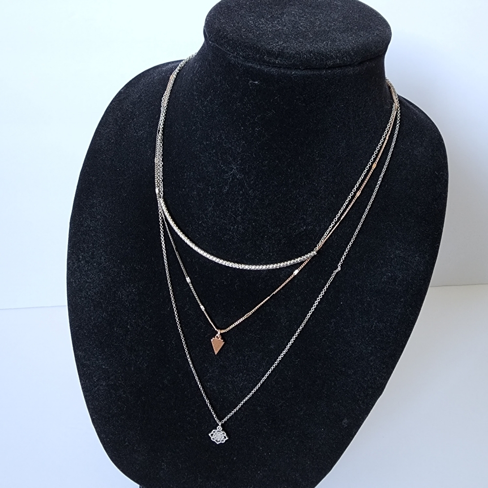 American Edge rose gold silver 3 layers dainty necklace Preowned 23 in